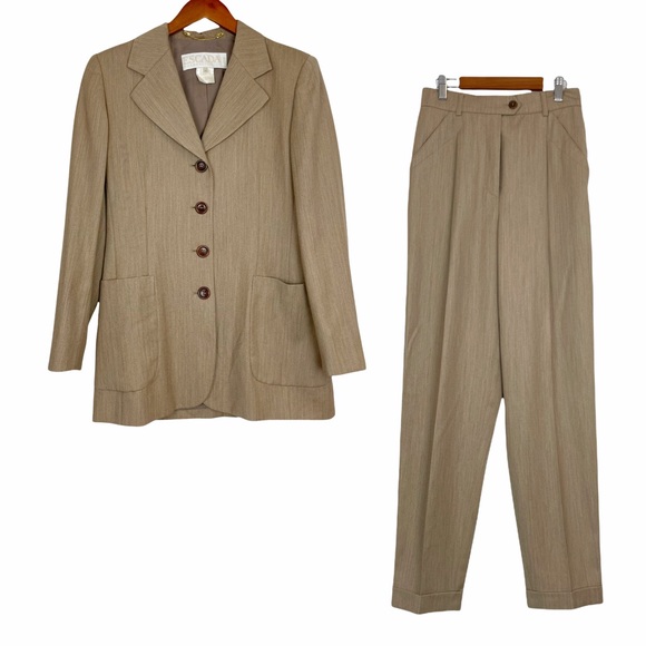 Escada Jackets & Blazers - ESCADA Tan Beige Wool 2 Piece Suit Women's Size 38